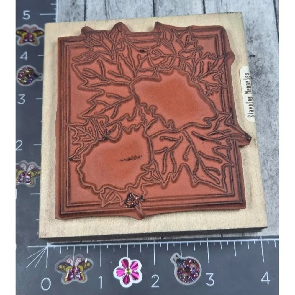 Make An Impression Leaves Paper Punch Art Framed Rubber Stamp Wood #A19